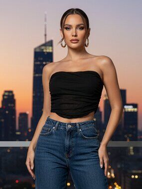 Corset Roached Crop Crossed Front Top Black L